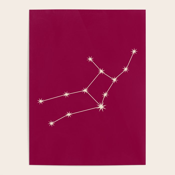 Virgo Zodiac Star Constellation Line Art Magenta Pink Poster Gallery Image 4