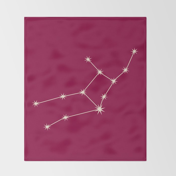 Virgo Zodiac Star Constellation Line Art Magenta Pink Throw Blanket Gallery Image 2
