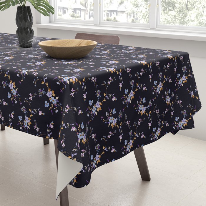 Tossed Watercolor Wildflowers - Midnight Tablecloth Gallery Image 3