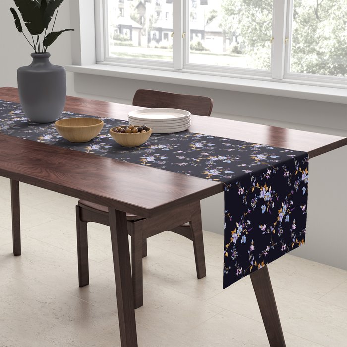 Tossed Watercolor Wildflowers - Midnight Table Runner Gallery Image 2