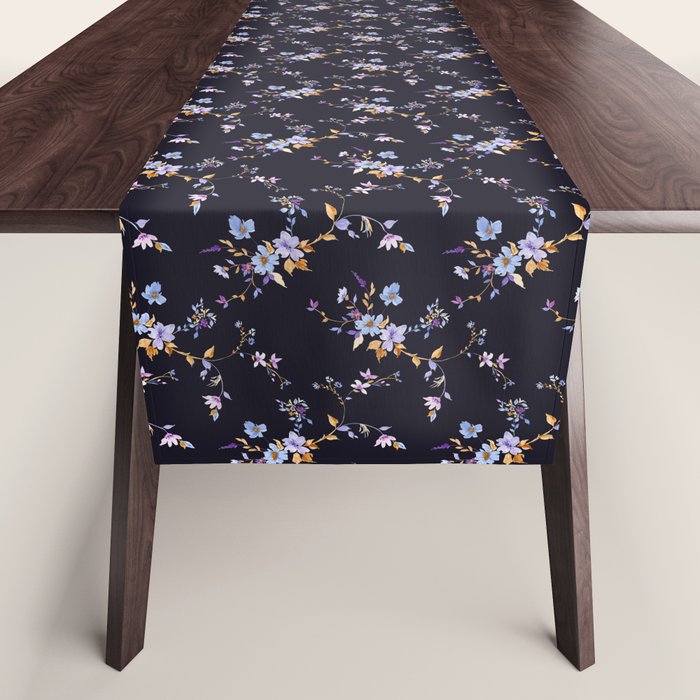 Tossed Watercolor Wildflowers - Midnight Table Runner Gallery Image 1