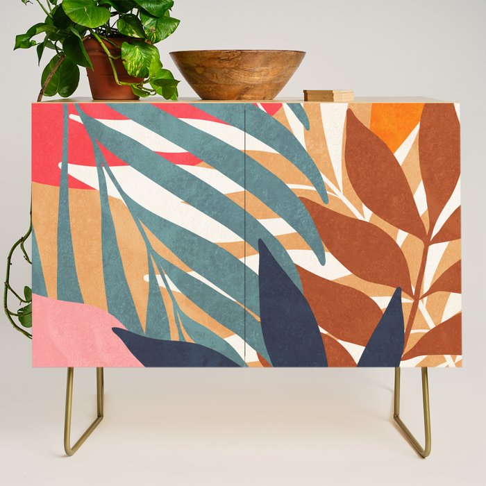 Abstract Boho Tropical Foliage 3 Credenza Gallery Image 1
