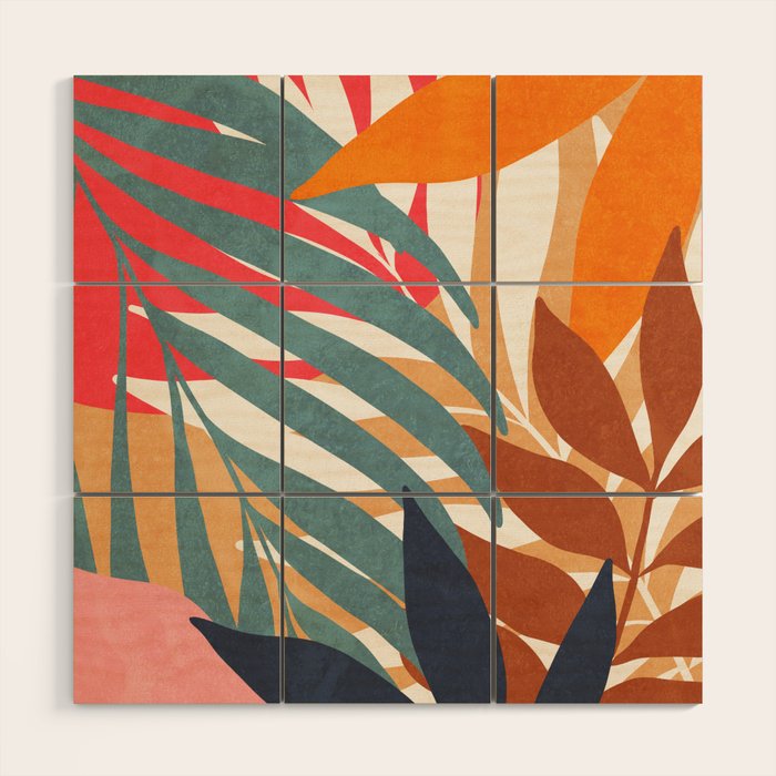 Abstract Boho Tropical Foliage 3 Wood Wall Art Gallery Image 1