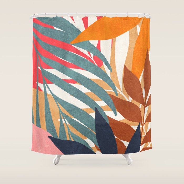 Abstract Boho Tropical Foliage 3 Shower Curtain Gallery Image 1