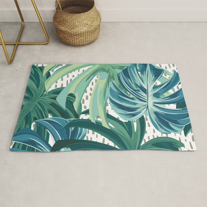 Tropical Palms, Green and Blue, Abstract Rug Gallery Image 1