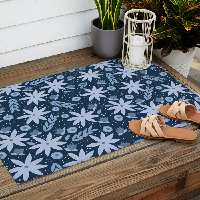 Monochromatic winter flowers Outdoor Rug Gallery Image 2