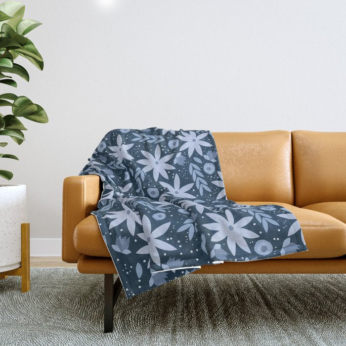 Monochromatic winter flowers Throw Blanket Gallery Image 1
