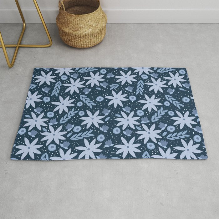 Monochromatic winter flowers Rug Gallery Image 1