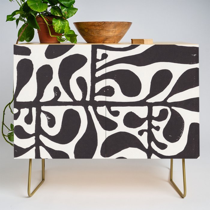 Linocut Plant #1 / Black & White Credenza Gallery Image 1