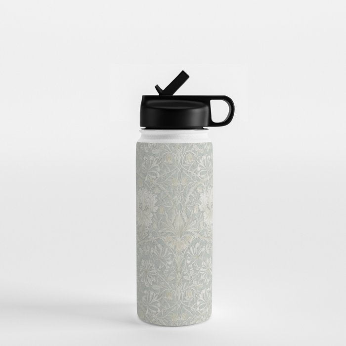 William Morris Honeysuckle & Tulip Light Grey and Blue Water Bottle Gallery Image 1