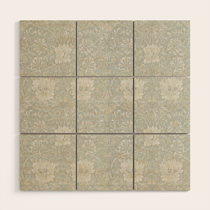 William Morris Honeysuckle & Tulip Light Grey and Blue Wood Wall Art Gallery Image 1