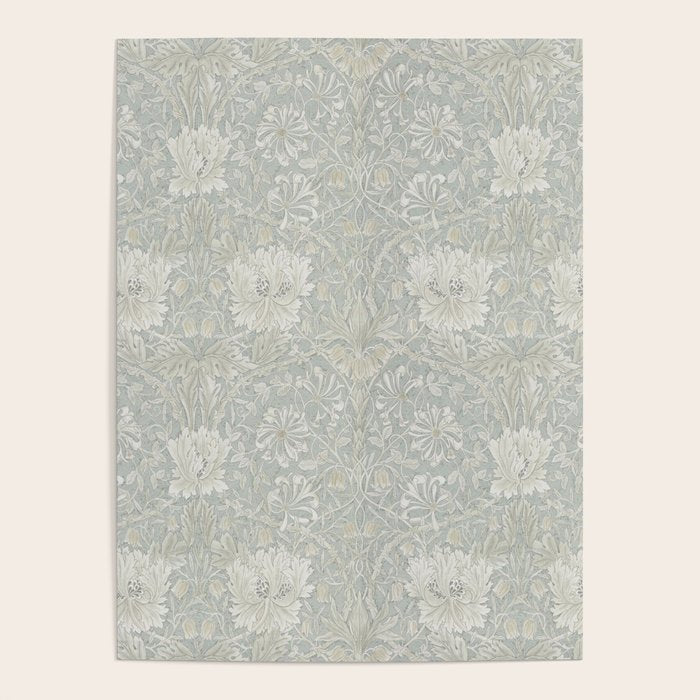 William Morris Honeysuckle & Tulip Light Grey and Blue Poster Gallery Image 1