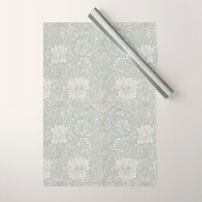 William Morris Honeysuckle & Tulip Light Grey and Blue Wrapping Paper Gallery Image 1