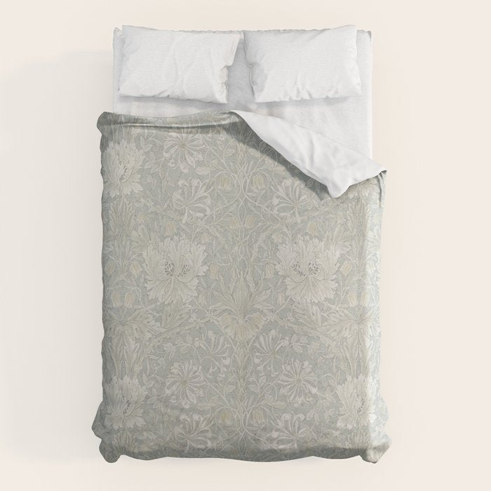William Morris Honeysuckle & Tulip Light Grey and Blue Duvet Cover Gallery Image 1