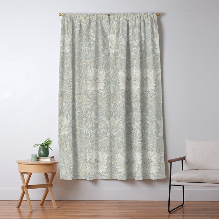 William Morris Honeysuckle & Tulip Light Grey and Blue Window Curtain Gallery Image 5