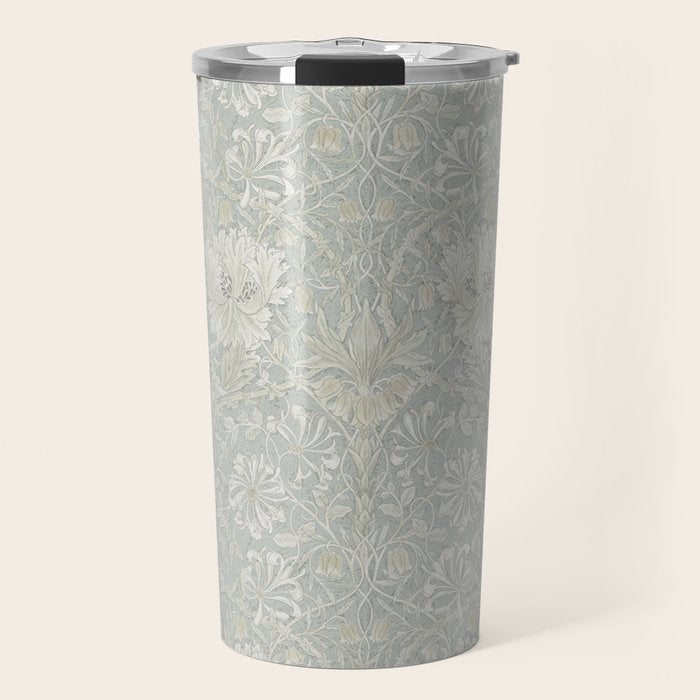 William Morris Honeysuckle & Tulip Light Grey and Blue Travel Mug Gallery Image 1