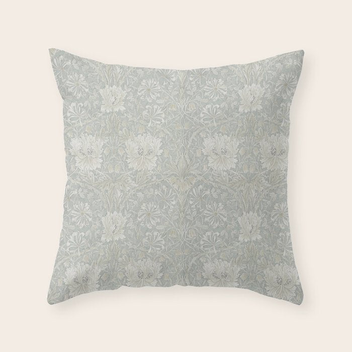 William Morris Honeysuckle & Tulip Light Grey and Blue Throw Pillow Gallery Image 1
