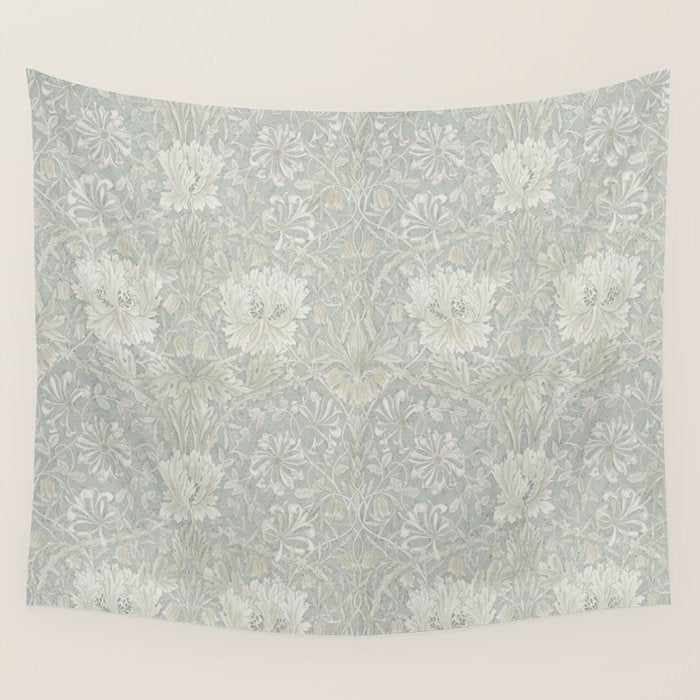 William Morris Honeysuckle & Tulip Light Grey and Blue Wall Tapestry Gallery Image 1