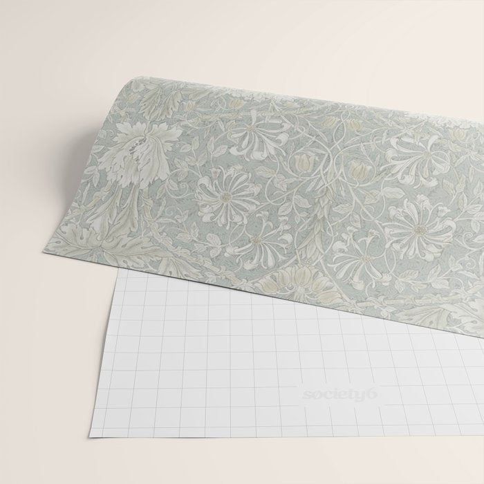 William Morris Honeysuckle & Tulip Light Grey and Blue Wrapping Paper Gallery Image 2