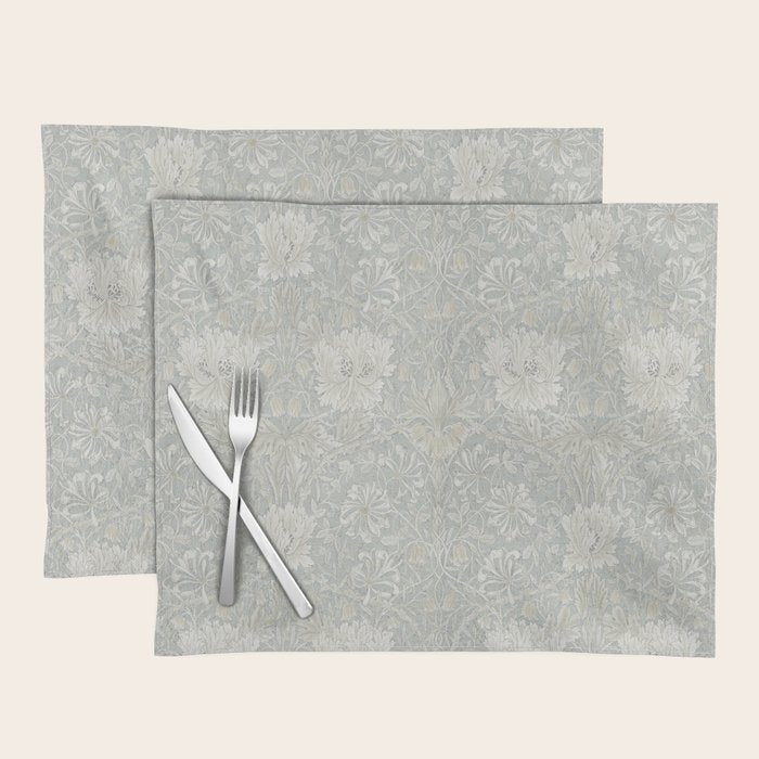 William Morris Honeysuckle & Tulip Light Grey and Blue Placemat Gallery Image 1