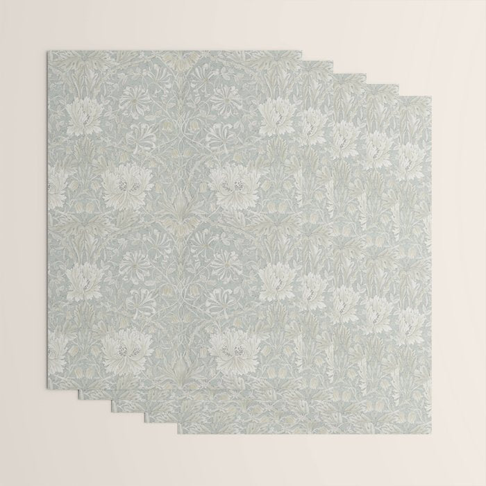 William Morris Honeysuckle & Tulip Light Grey and Blue Wrapping Paper Gallery Image 3