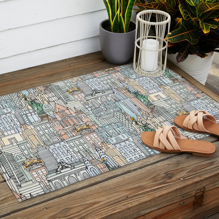 New York watercolor Outdoor Rug Gallery Image 2