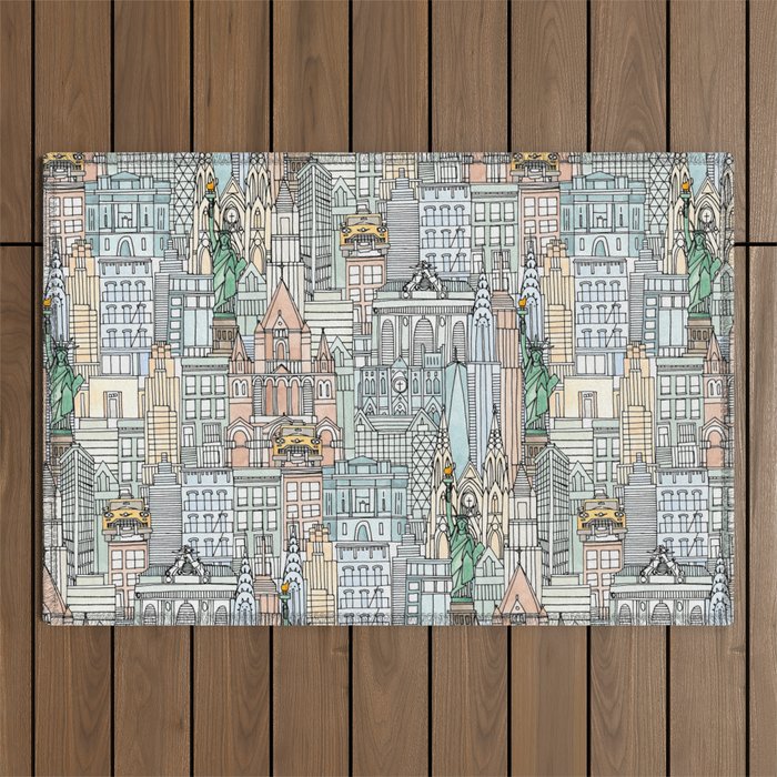 New York watercolor Outdoor Rug Gallery Image 1