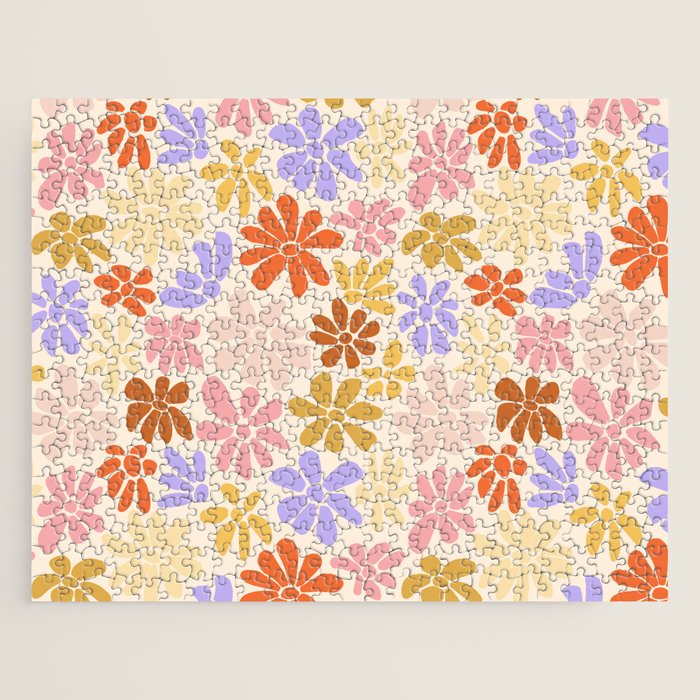 Retro Daisies - Rainbow Pastel Colors Jigsaw Puzzle Gallery Image 1