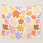 Retro Daisies - Rainbow Pastel Colors Wall Tapestry Gallery Image 4