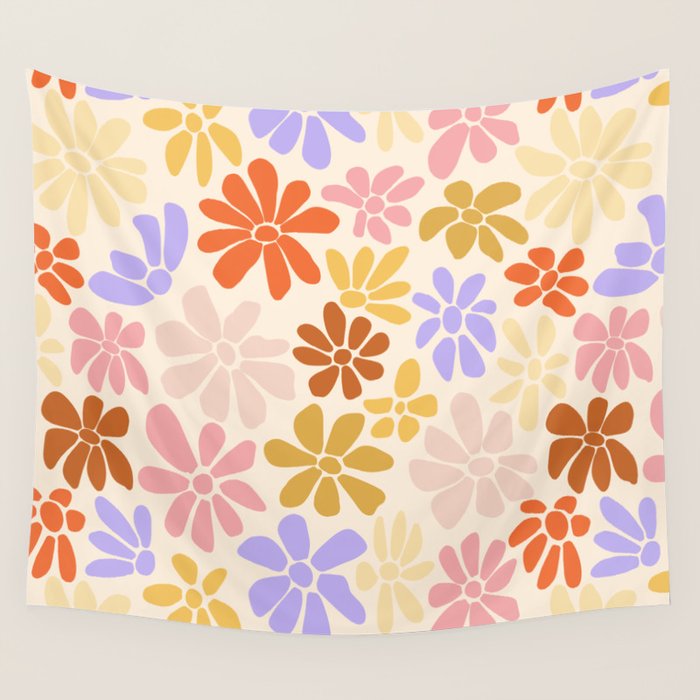 Retro Daisies - Rainbow Pastel Colors Wall Tapestry Gallery Image 4