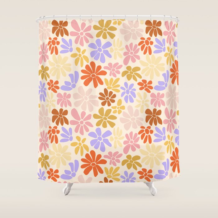 Retro Daisies - Rainbow Pastel Colors Shower Curtain Gallery Image 1