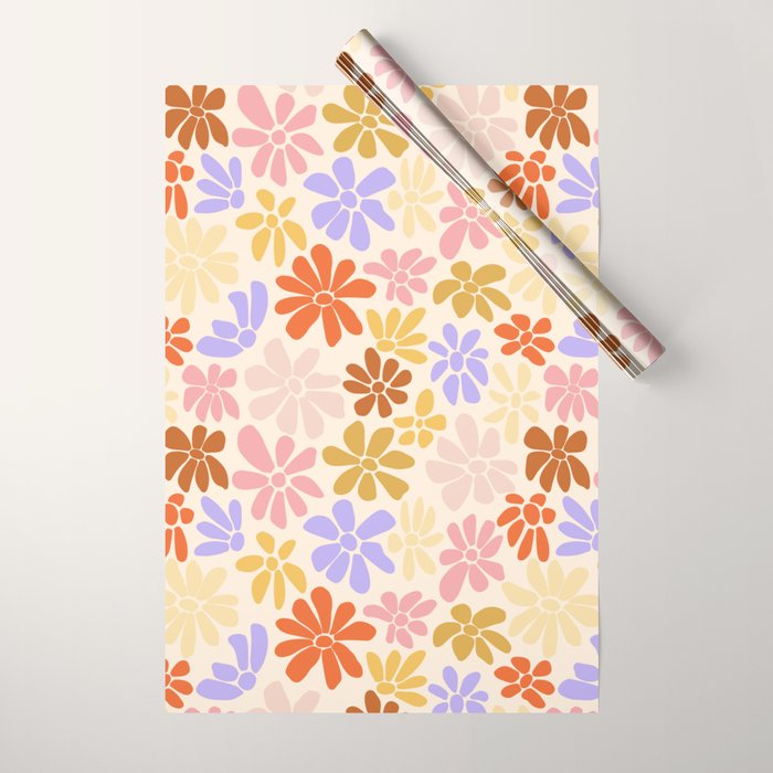 Retro Daisies - Rainbow Pastel Colors Wrapping Paper Gallery Image 1