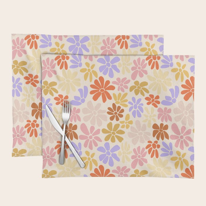 Retro Daisies - Rainbow Pastel Colors Placemat Gallery Image 1
