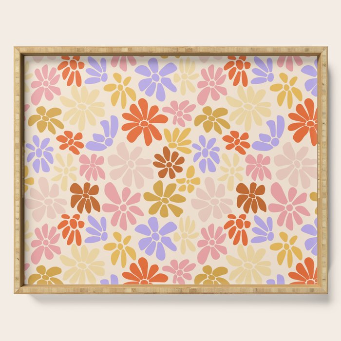Retro Daisies - Rainbow Pastel Colors Serving Tray Gallery Image 1