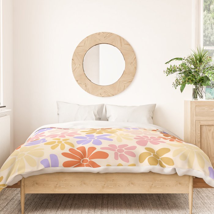 Retro Daisies - Rainbow Pastel Colors Duvet Cover Gallery Image 3