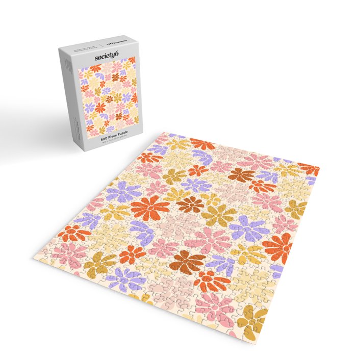 Retro Daisies - Rainbow Pastel Colors Jigsaw Puzzle Gallery Image 2