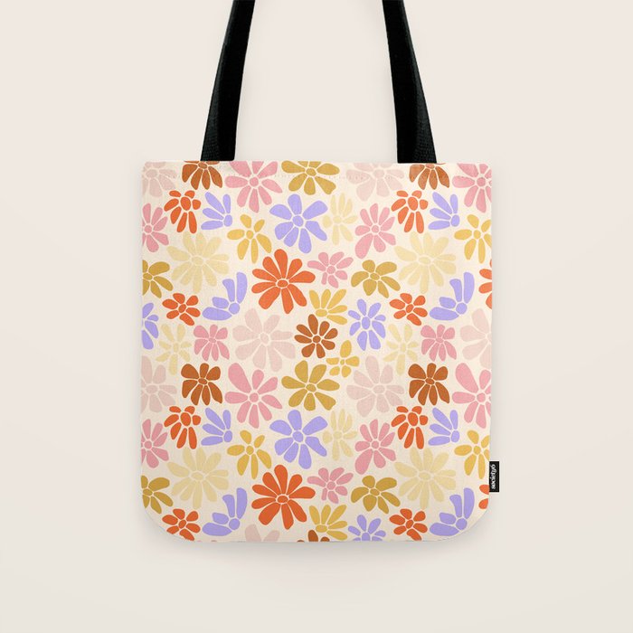 Retro Daisies - Rainbow Pastel Colors Tote Bag Gallery Image 1