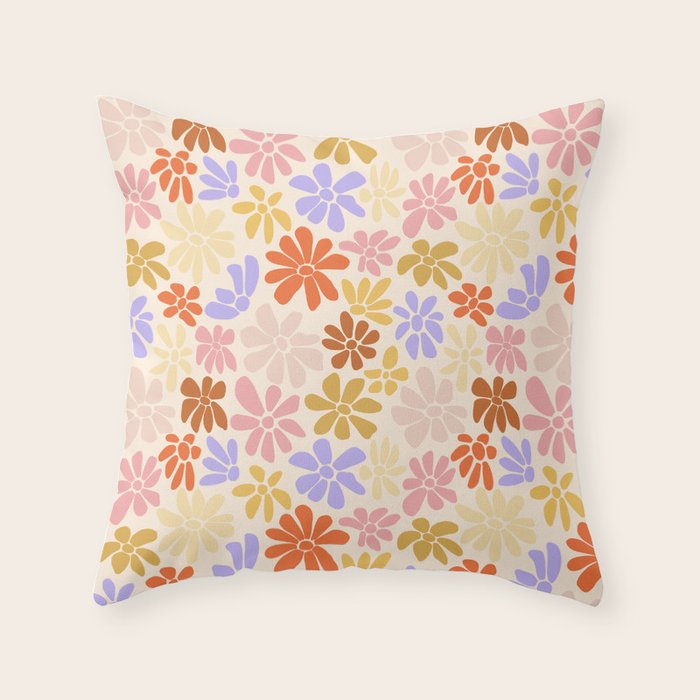 Retro Daisies - Rainbow Pastel Colors Throw Pillow Gallery Image 1