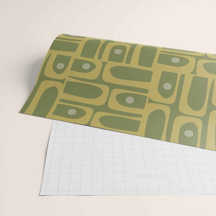 Mid Century Modern Piquet Geometric Multi Pattern in Vintage Olive Green Tones Wrapping Paper Gallery Image 2