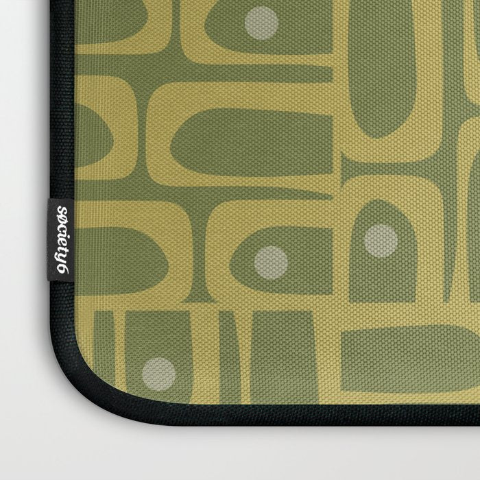 Mid Century Modern Piquet Geometric Multi Pattern in Vintage Olive Green Tones Laptop Sleeve Gallery Image 3