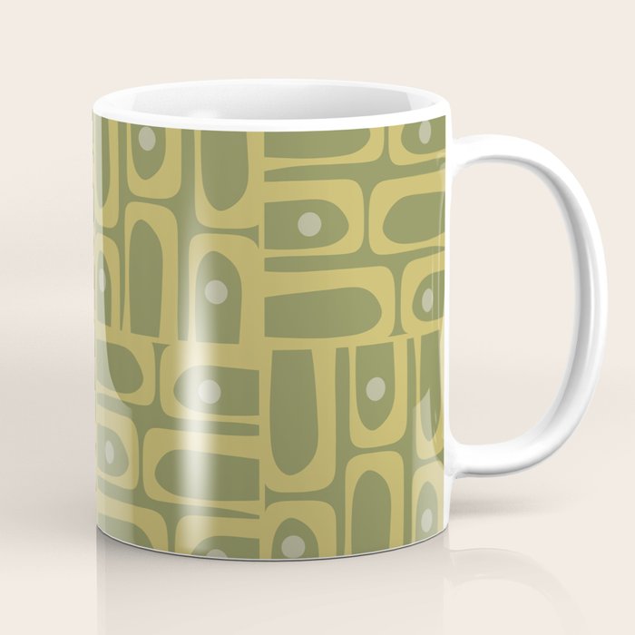 Mid Century Modern Piquet Geometric Multi Pattern in Vintage Olive Green Tones Coffee Mug Gallery Image 1