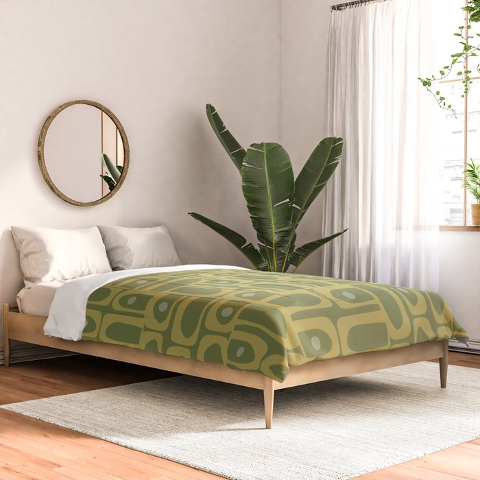 Mid Century Modern Piquet Geometric Multi Pattern in Vintage Olive Green Tones Comforter Gallery Image 2