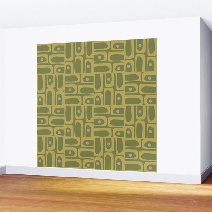 Mid Century Modern Piquet Geometric Multi Pattern in Vintage Olive Green Tones Wall Mural Gallery Image 2