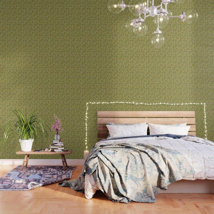 Mid Century Modern Piquet Geometric Multi Pattern in Vintage Olive Green Tones Wallpaper Gallery Image 3