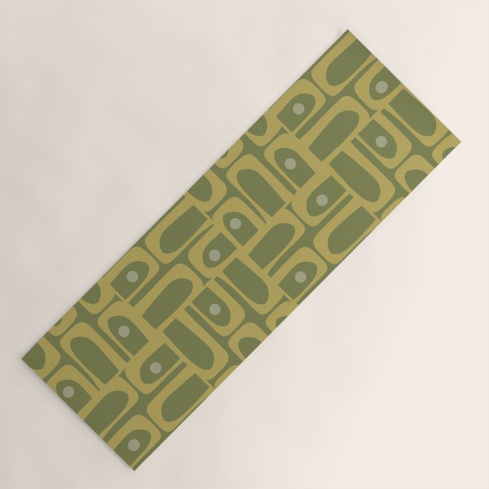 Mid Century Modern Piquet Geometric Multi Pattern in Vintage Olive Green Tones Yoga Mat Gallery Image 1