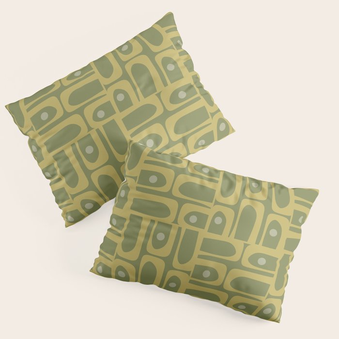Mid Century Modern Piquet Geometric Multi Pattern in Vintage Olive Green Tones Pillow Sham Gallery Image 1