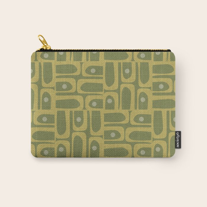 Mid Century Modern Piquet Geometric Multi Pattern in Vintage Olive Green Tones Carry All Pouch Gallery Image 1