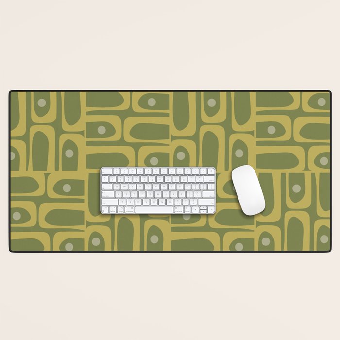 Mid Century Modern Piquet Geometric Multi Pattern in Vintage Olive Green Tones Desk Mat Gallery Image 1