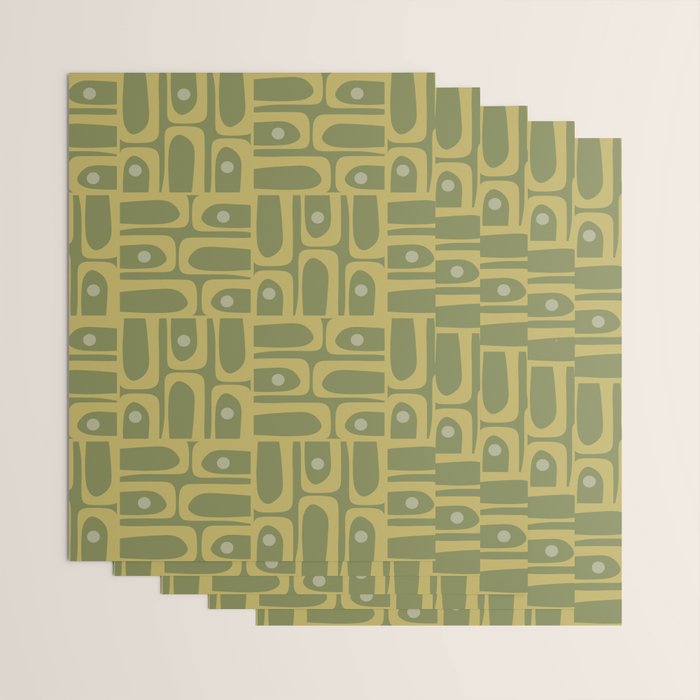 Mid Century Modern Piquet Geometric Multi Pattern in Vintage Olive Green Tones Wrapping Paper Gallery Image 3