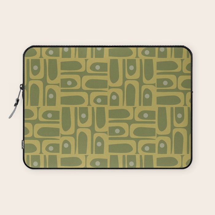 Mid Century Modern Piquet Geometric Multi Pattern in Vintage Olive Green Tones Laptop Sleeve Gallery Image 1